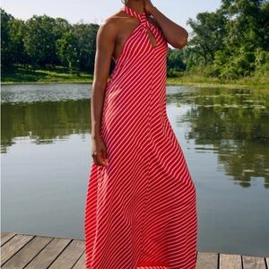 Avara-SugarLips Red & Pink Striped Halter Maxi Dress